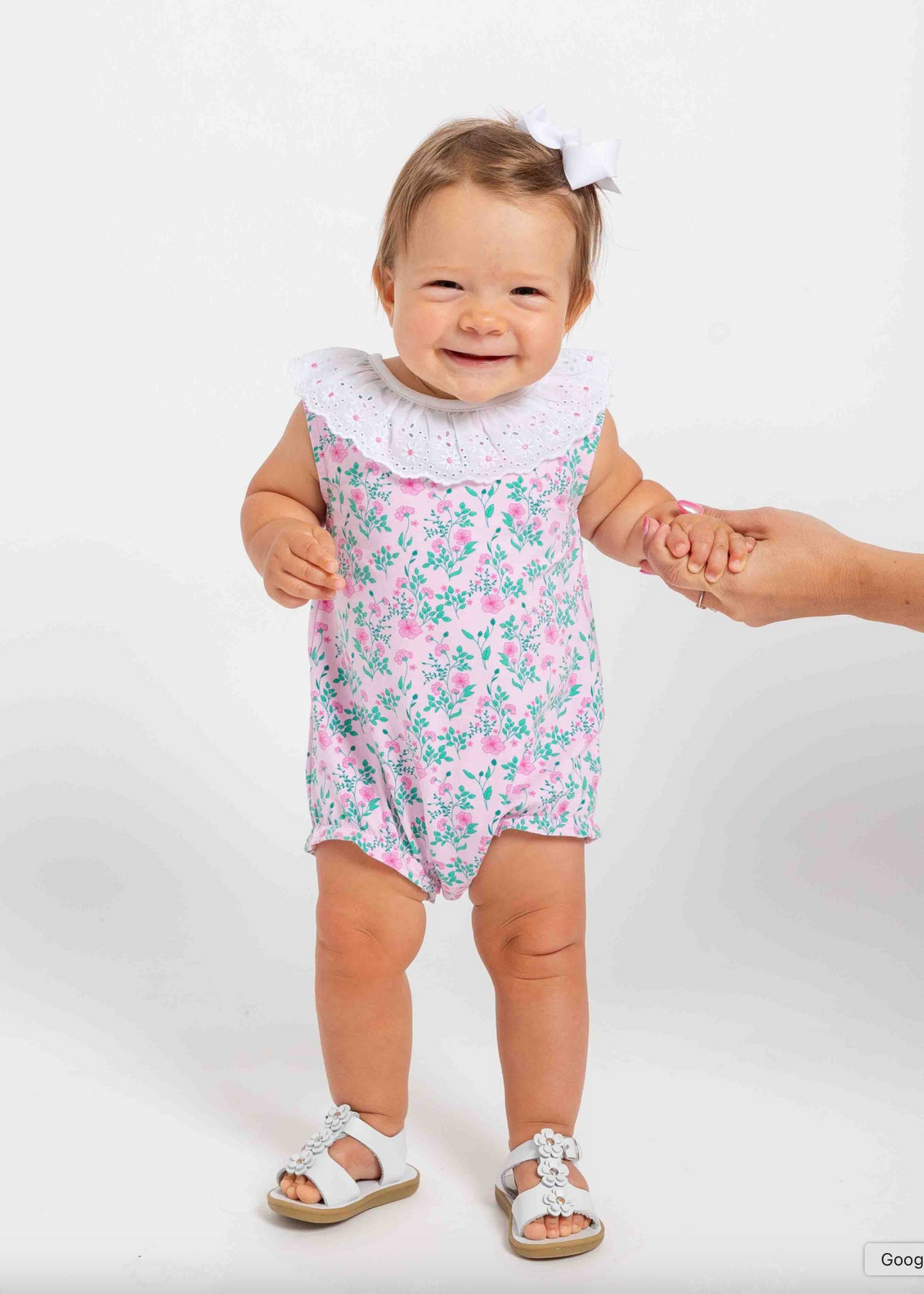 Floral Print Romper with Eyelet Collar
