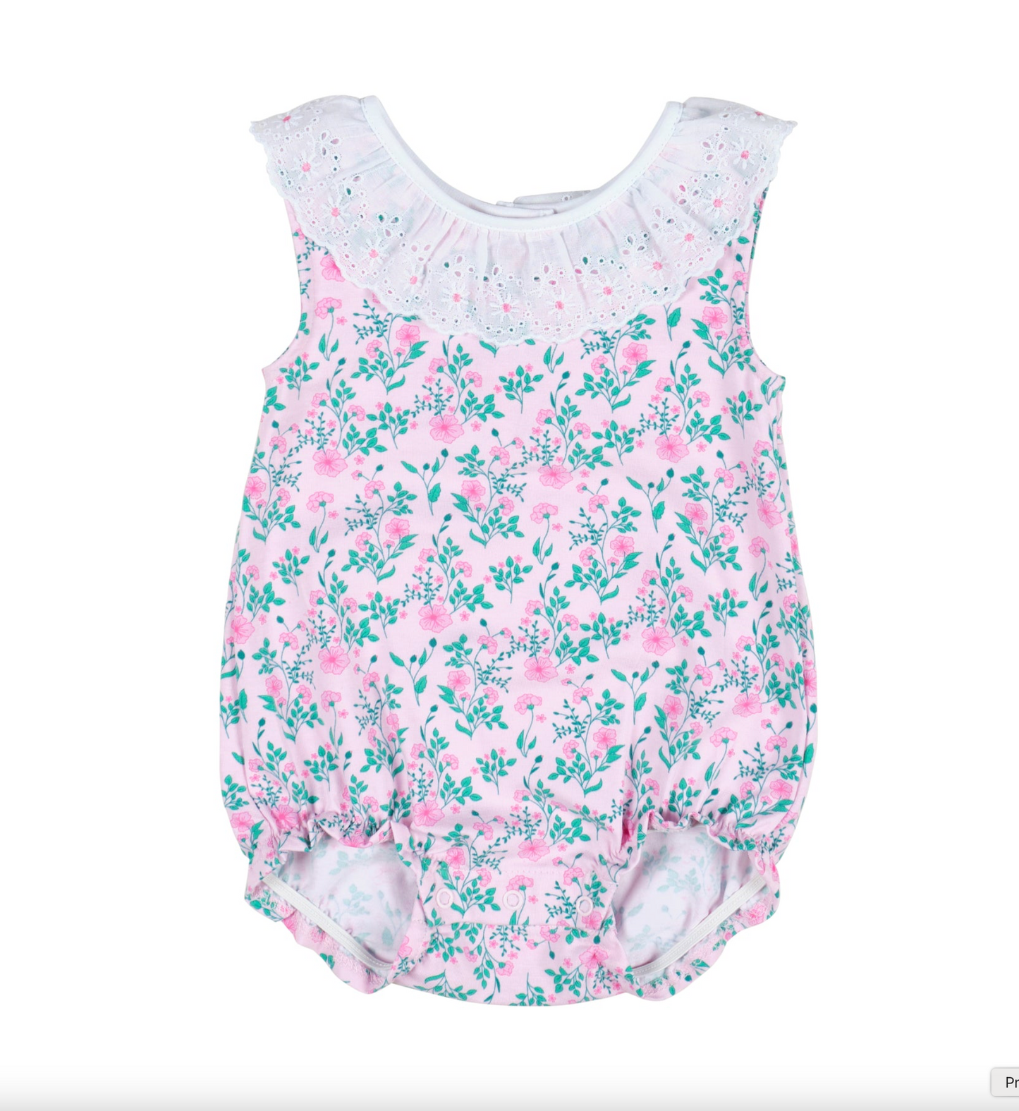 Floral Print Romper with Eyelet Collar