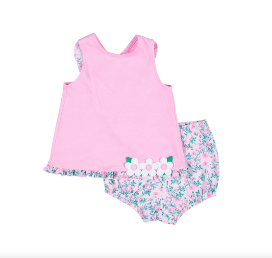 Ruffle Trim Top with Floral Print Bloomer