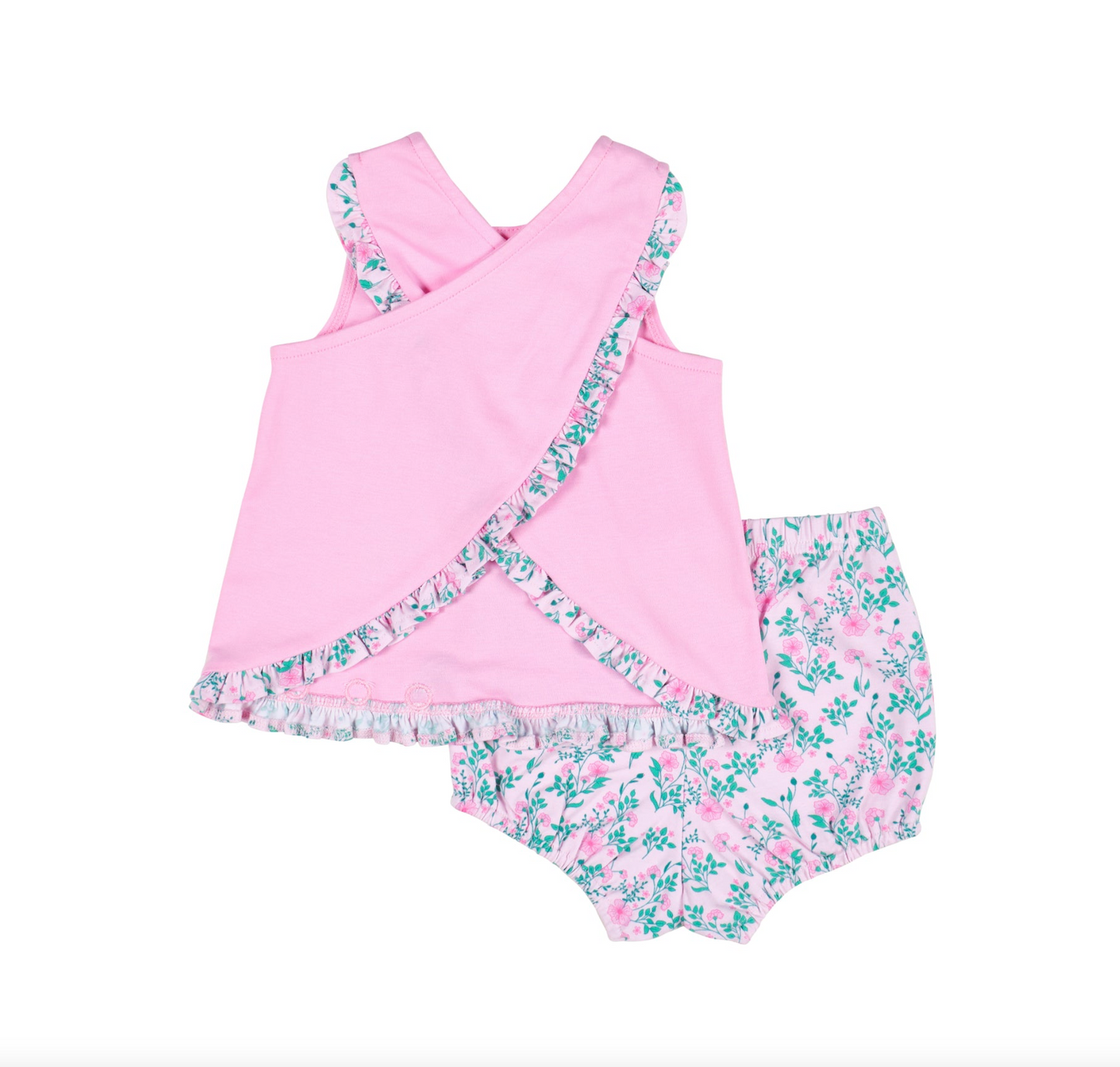 Ruffle Trim Top with Floral Print Bloomer