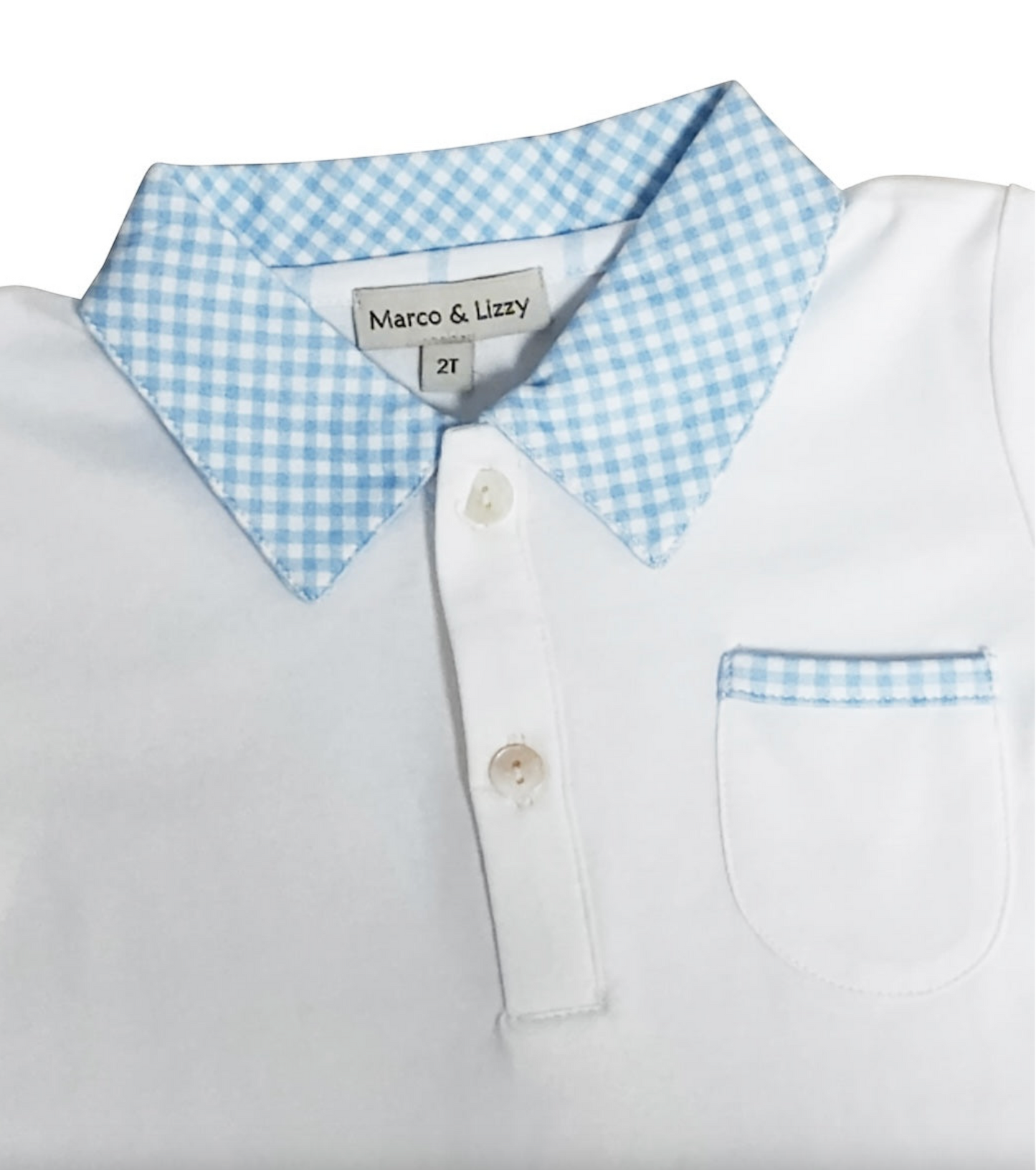 White & Blue Gingham Polo Short Set