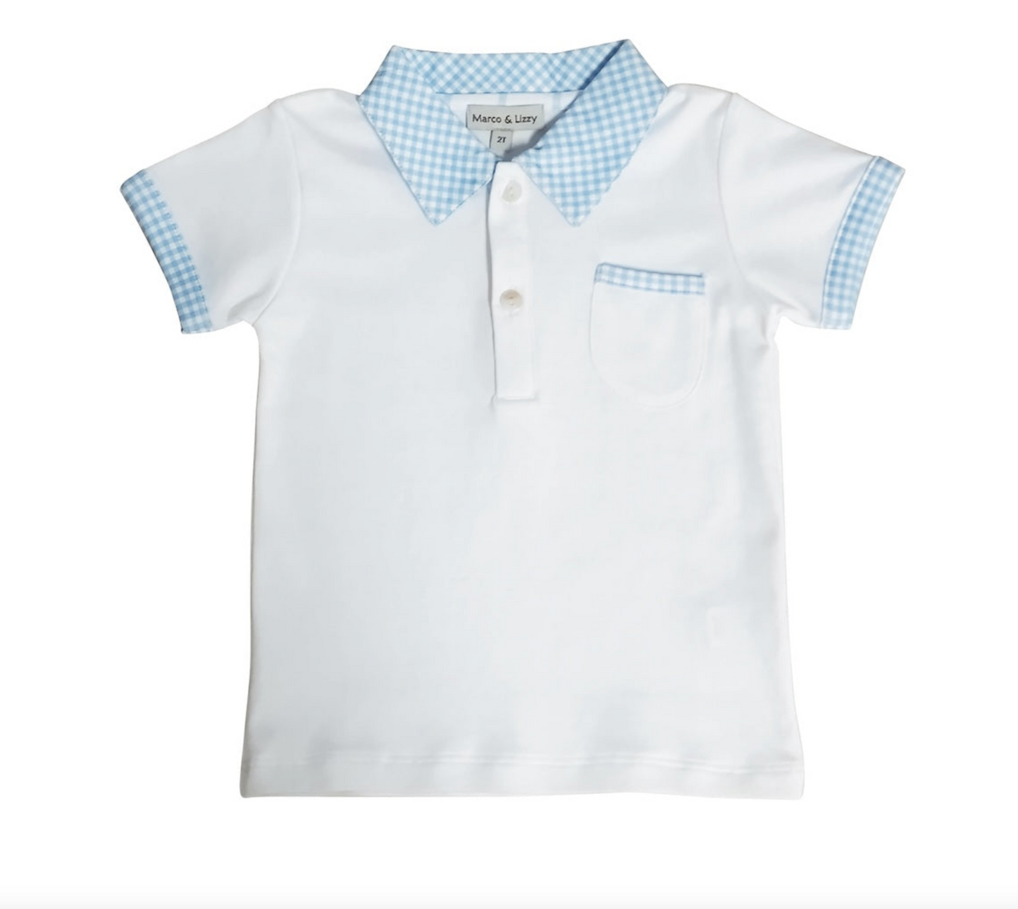 White & Blue Gingham Polo Short Set