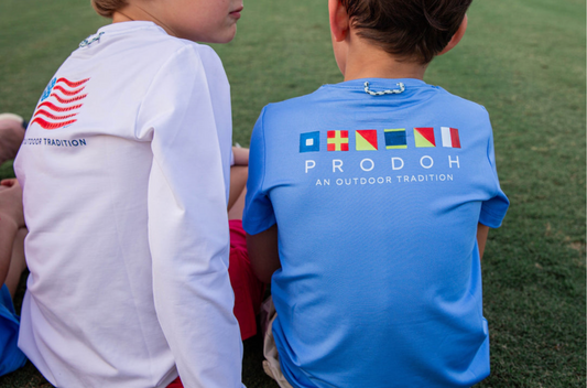 Kids Performance Fishing T-Shirt - Marina Blue with Nautical Flags