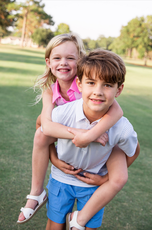 Boys Performance Polo - Sky Blue and White Stripe