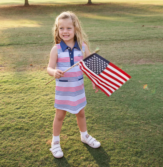 Americana Stripe Sleeveless Activewear Polo Dress