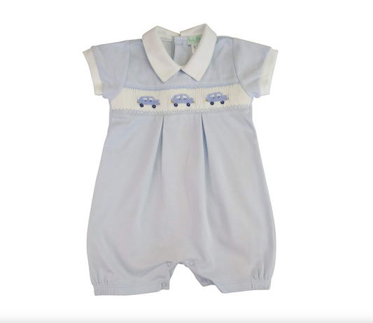 Baby Boy's Blue Cars Hand Smocked Romper