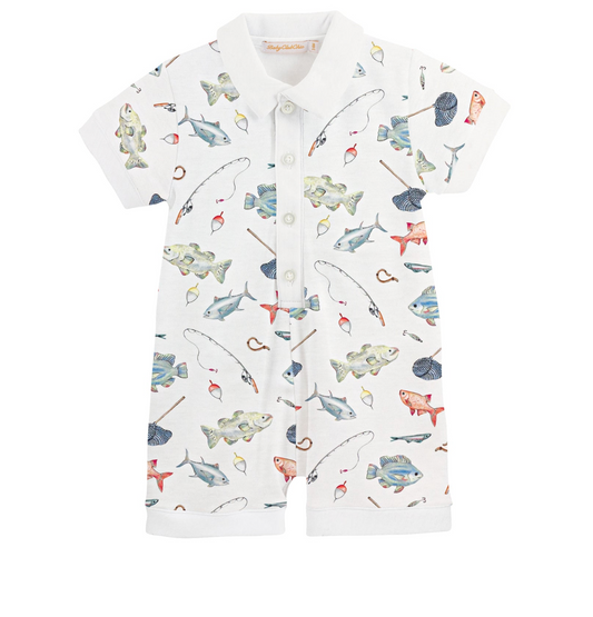 Fishing Day Printed Romper w/ Collar