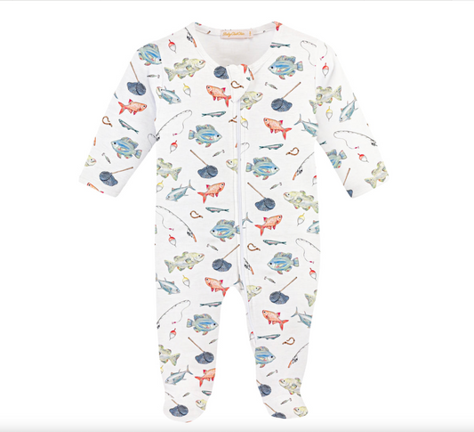 Fishing Day Print Zip Footie