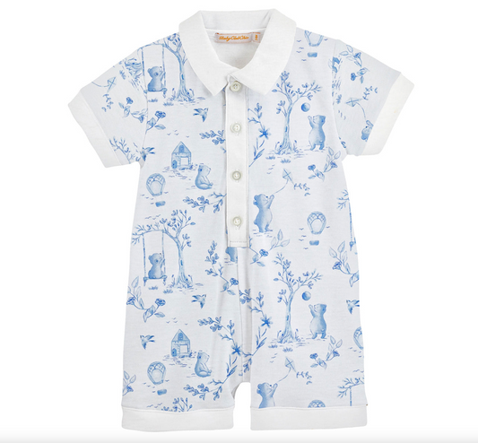 Toile de Jouy Blue Romper with Collar