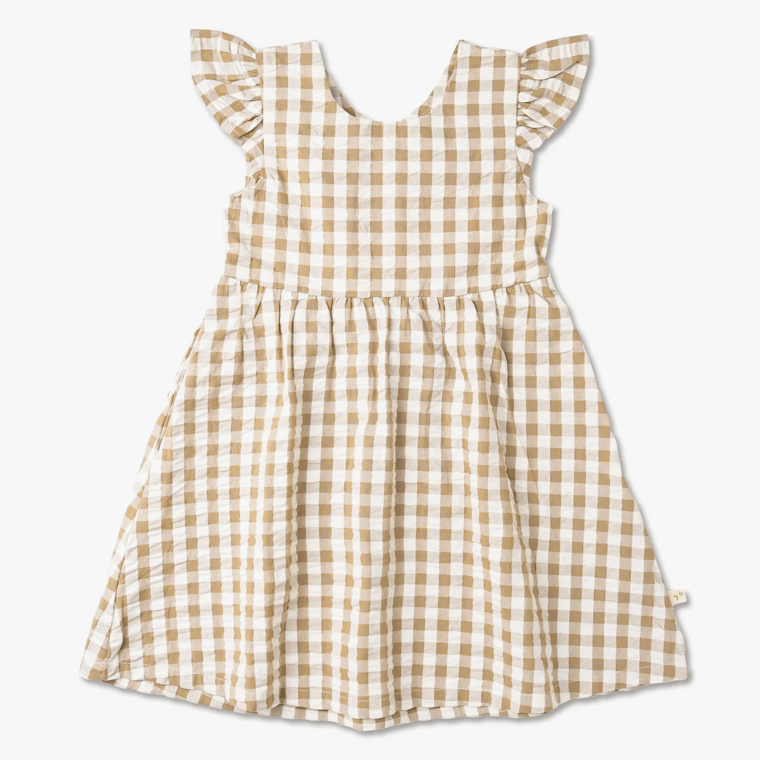 Cotton Flutter Summer Dress Brown Chequered - Main Image
