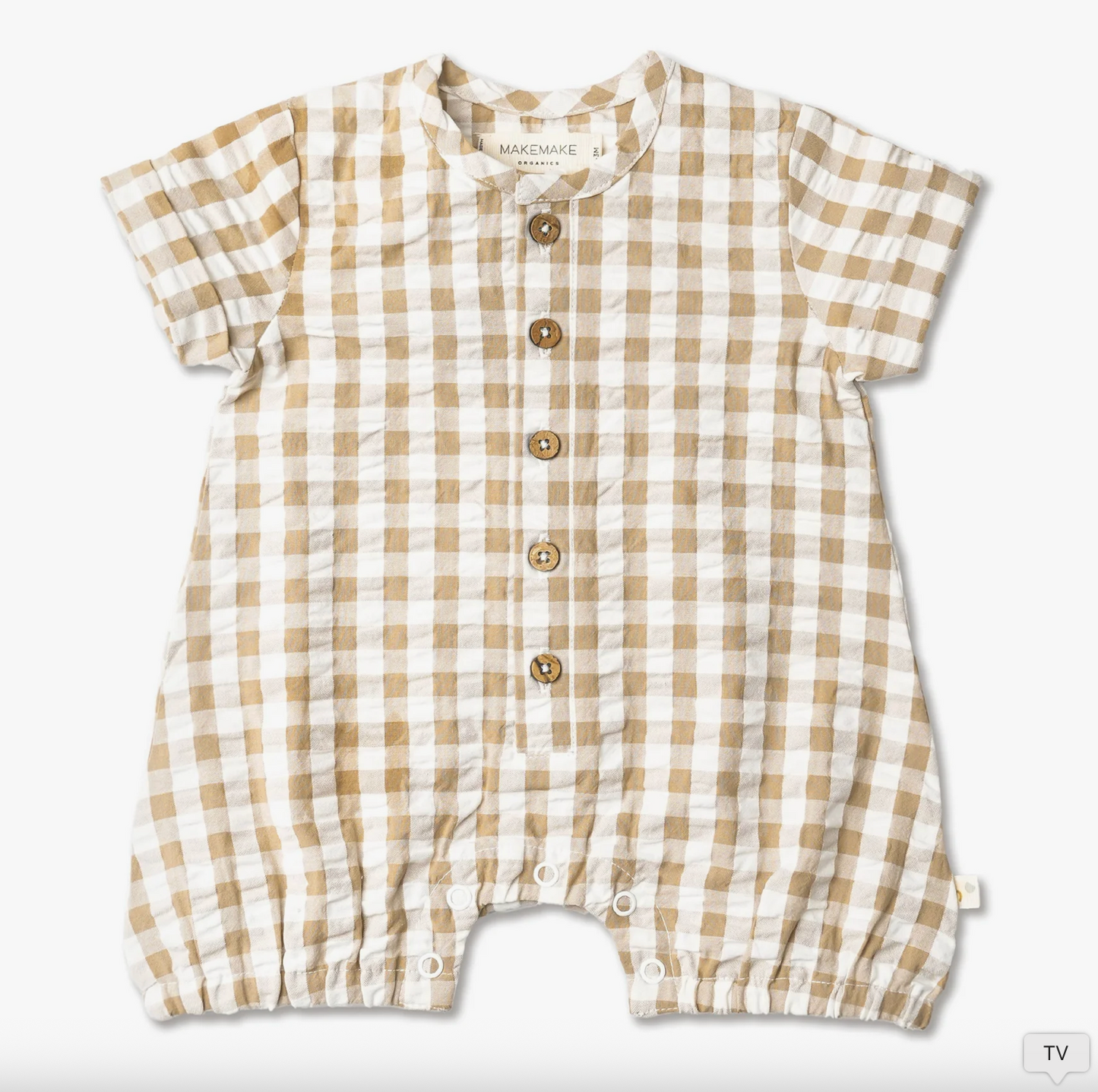 Organic Cotton Short Bubble Romper - Brown Chequered