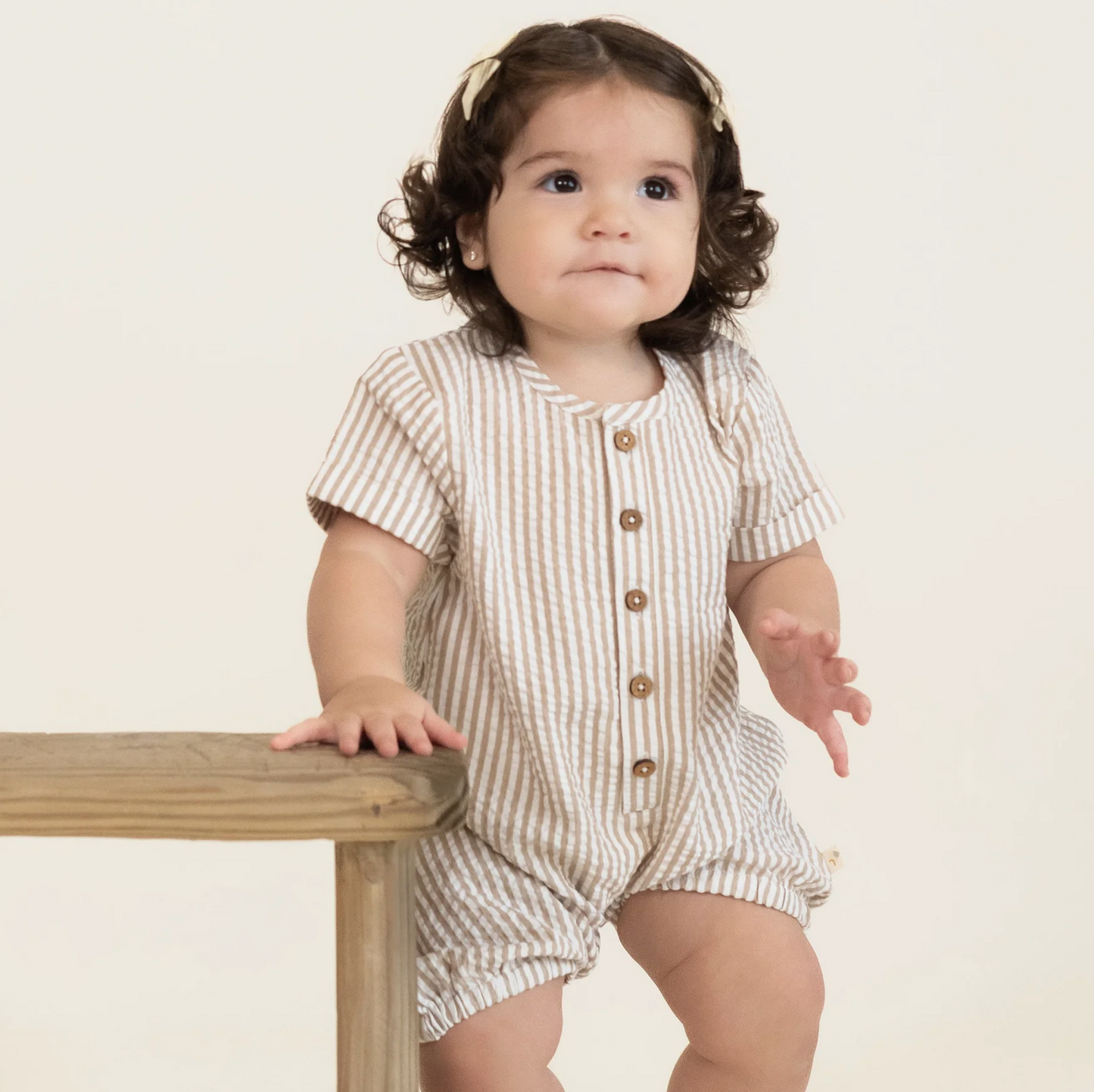 Organic Cotton Short Bubble Romper - Brown Stripes