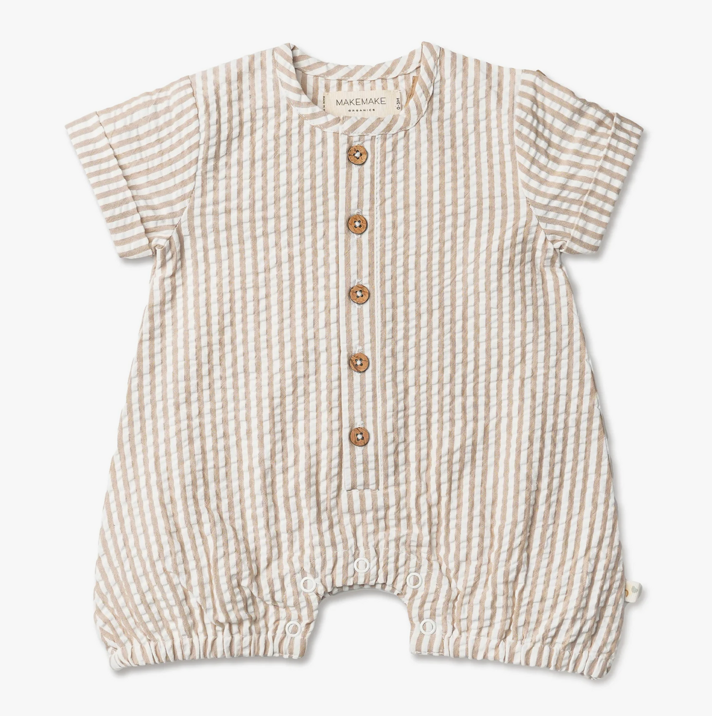 Organic Cotton Short Bubble Romper - Brown Stripes