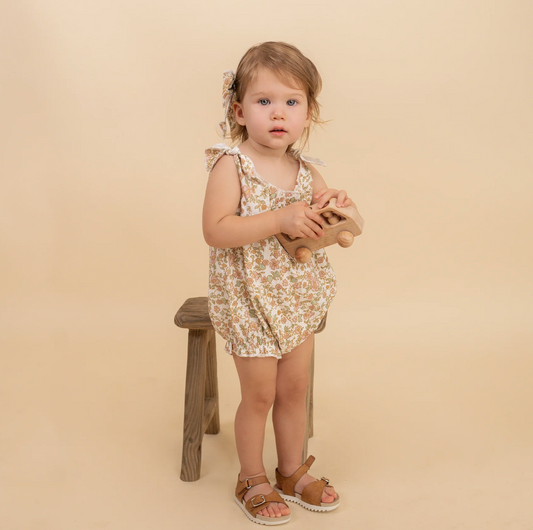 Organic Cotton Tie Shoulder Bubble Romper - Tuscan Bloom