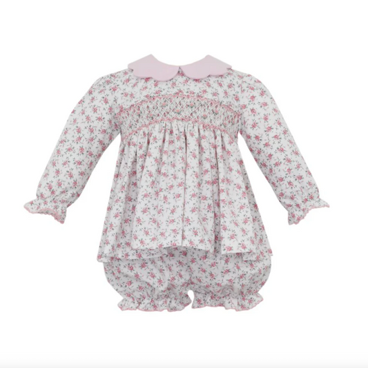 Jasmine Pink English Garden Floral Scallop Collar Bloomer Set