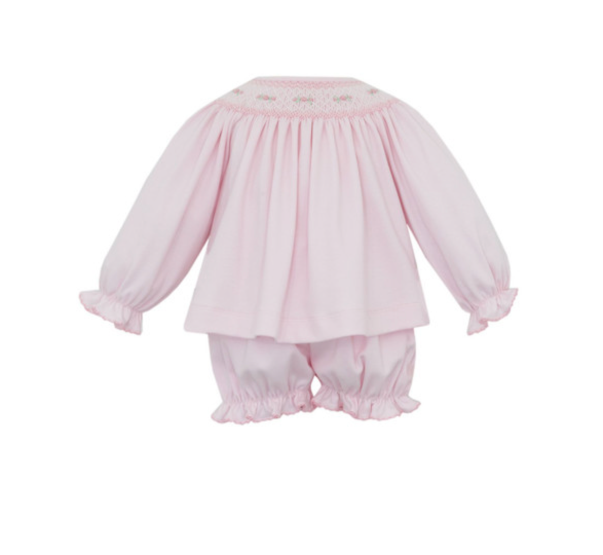 Pink Knit Smocked Bishop Bloomer Set