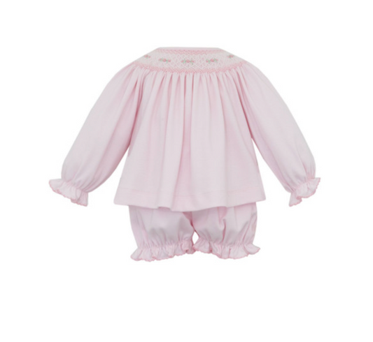 Pink Knit Smocked Bishop Bloomer Set