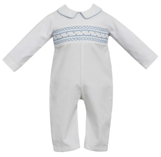White Corduroy Smocked Romper
