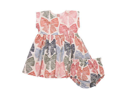 Pink Chicken Baby Girls Adaline Dress Set - Multi Striped Bows