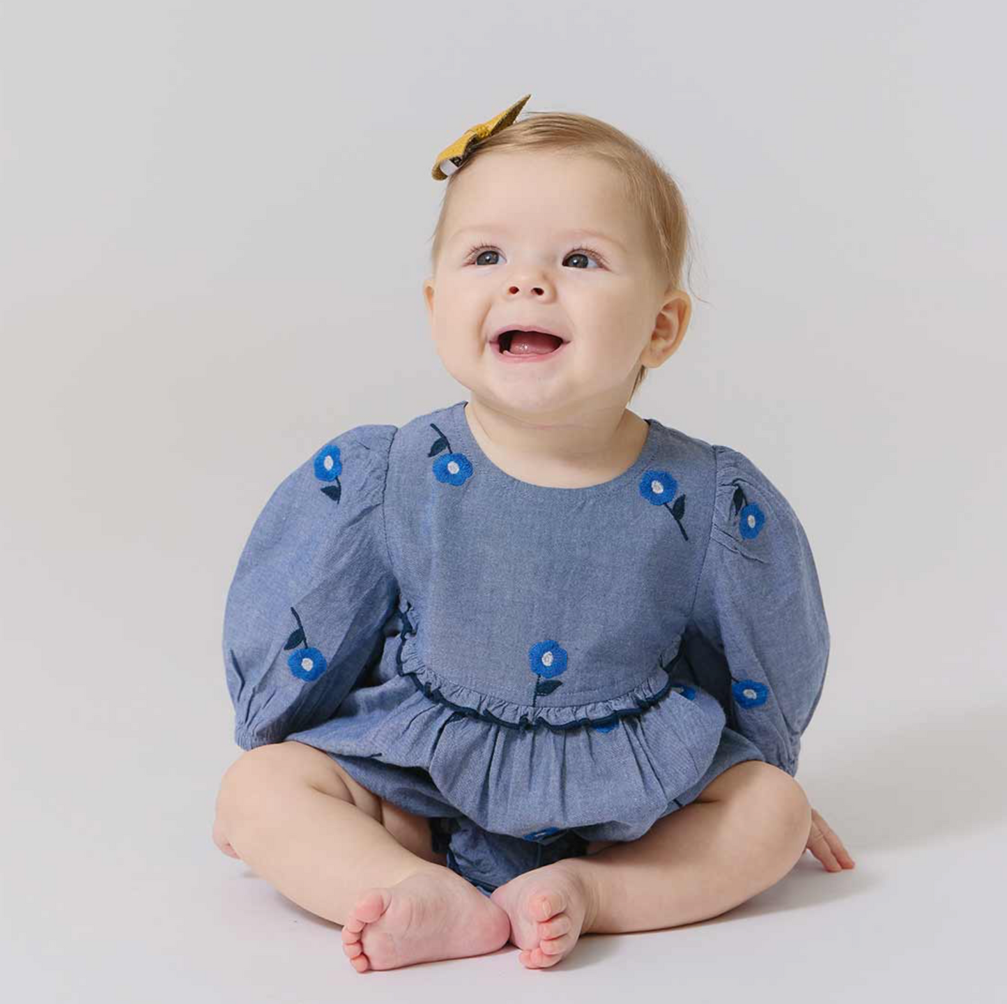 Pink Chicken Baby Girls Rowan Bubble - Blue Blossom Embroidery