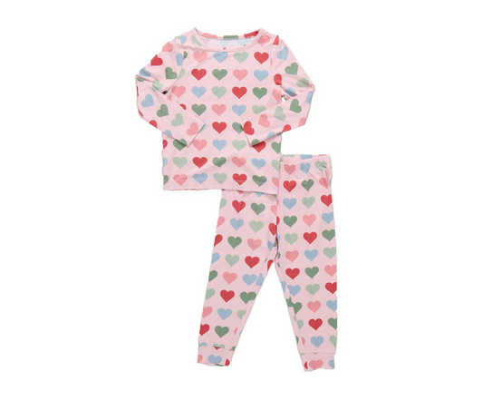 Pink Chicken Kids Bamboo PJ Set - Pink Small Hearts