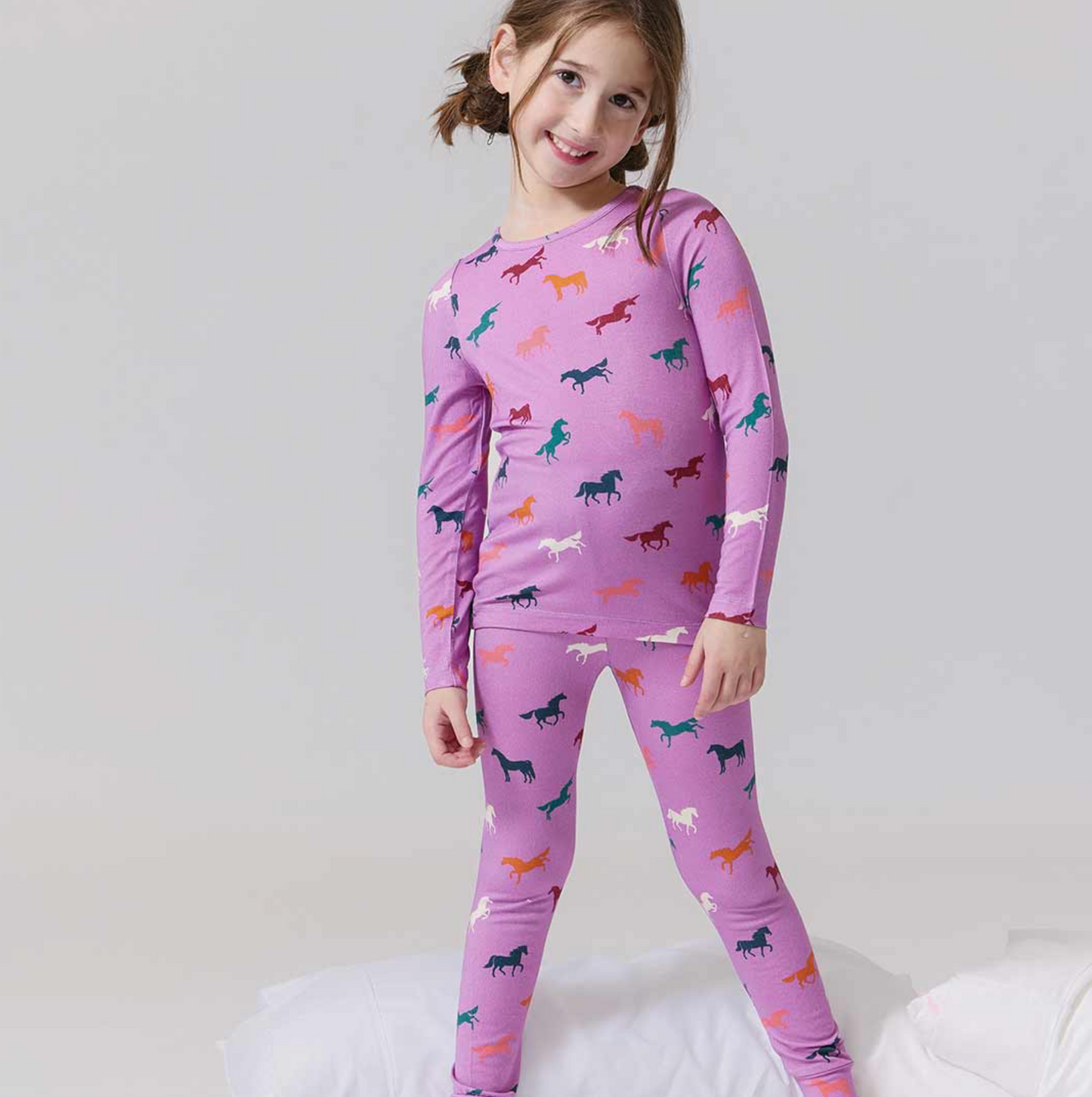 Pink Chicken Kids Bamboo PJ Set - Lavender Multi Horses