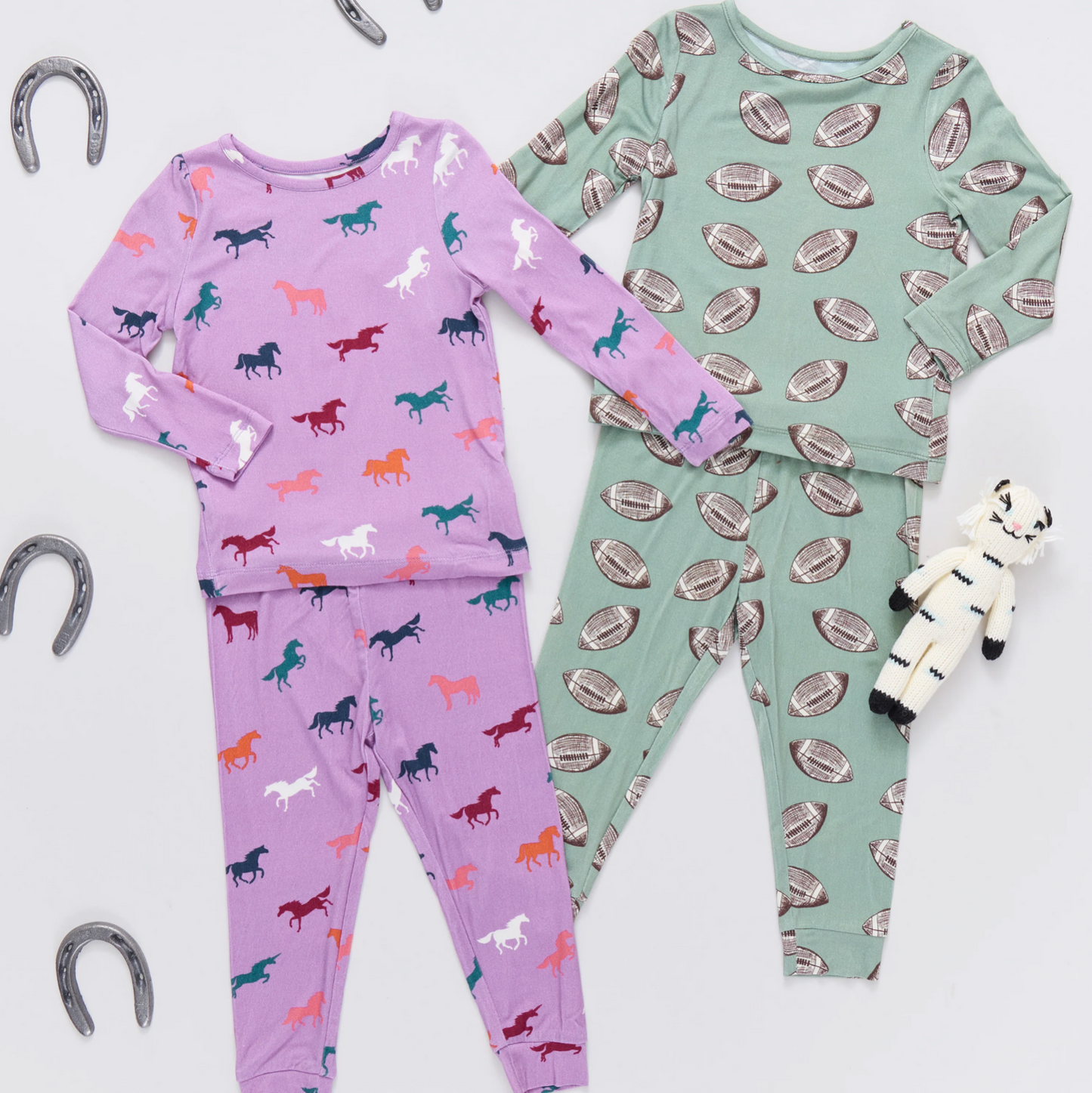 Pink Chicken Kids Bamboo PJ Set - Lavender Multi Horses