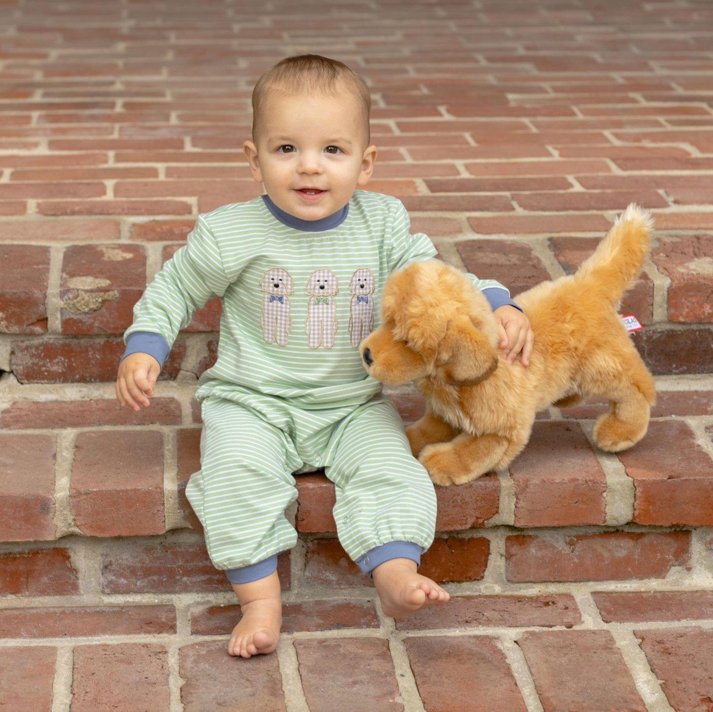 Green Stripe Appliqué Dog Romper
