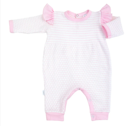 Paty Knit Angel Sleeve Romper with Pima Trim - Pink