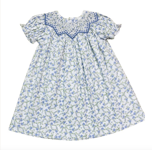 Jessica Blue Floral Print Smocked Dress