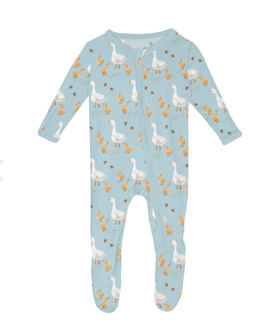 KicKee Pants Footie in Spring Sky Feeding Ducks