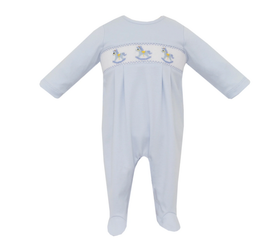 Rocking Horses Light Blue Knit Long Footie
