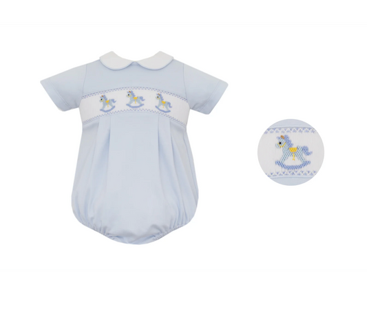 Petit Bebe Rocking Horses Light Blue Knit Boy's Bubble