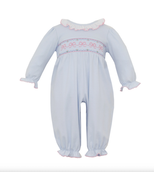 Petit Bebe Light Blue Knit Girl's Long Romper
