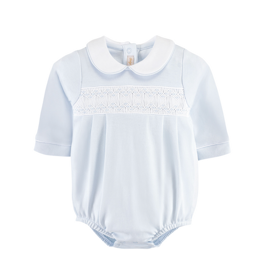 Collared Smocked Long Sleeve Bubble