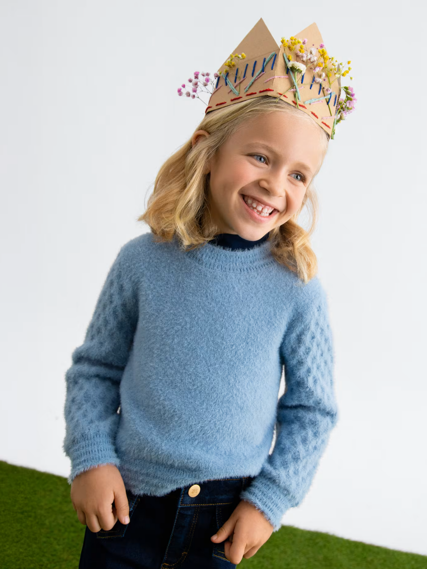 Abel & Lula Girl Fuzzy Sweater Sky Blue