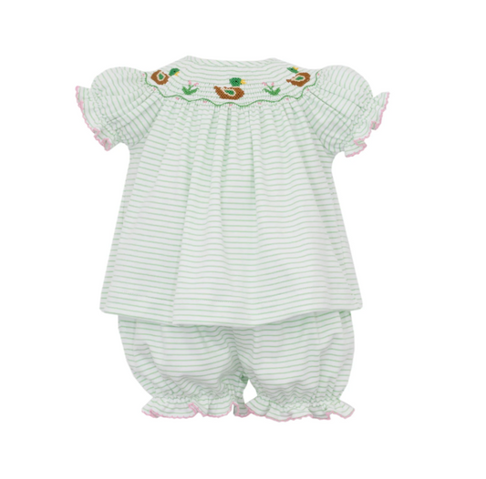 Mallard Duck Green Stripe Bishop Bloomer Set
