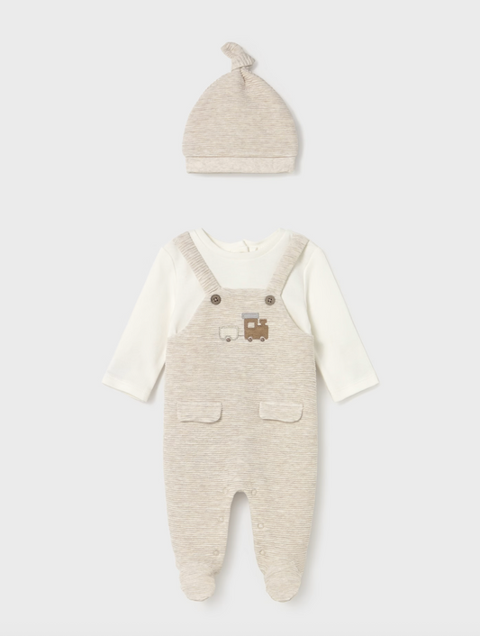 Baby Boy One Piece With Hat - Milk/ Heather