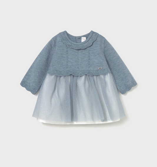 Girl Tulle and Knit Dress - Moon Heather