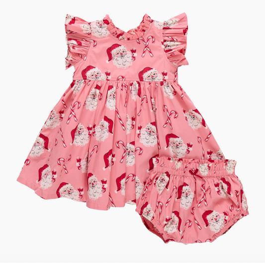 Pink Chicken Baby Girls Jennifer Dress Set - Pink Candy Cane Santa