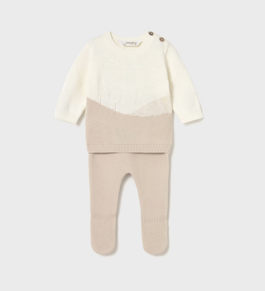 Baby Boy Knit Pants and Sweatshirt Set - Soy