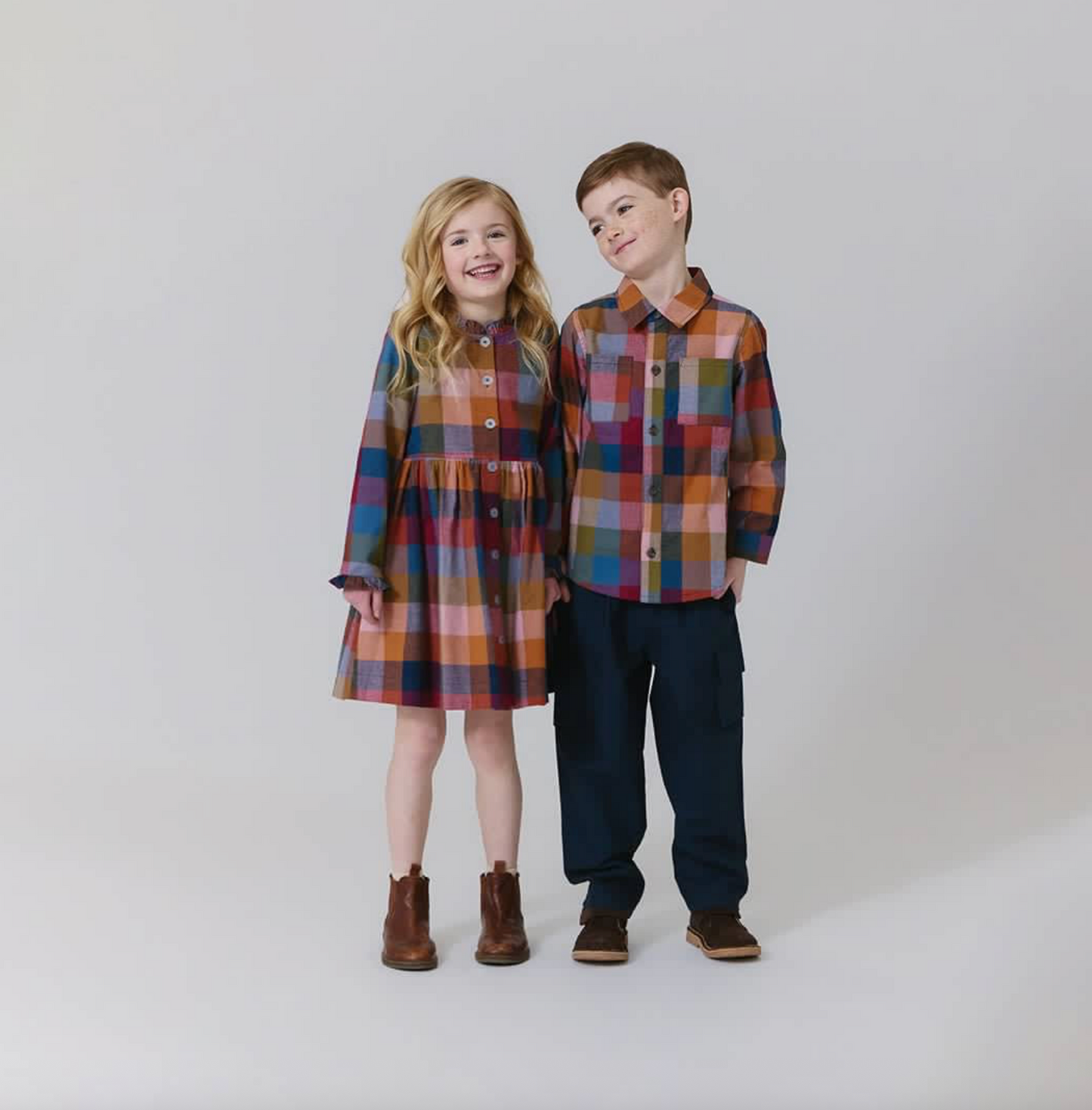 Pink Chicken Girls Autumn Dress - Harvest Check