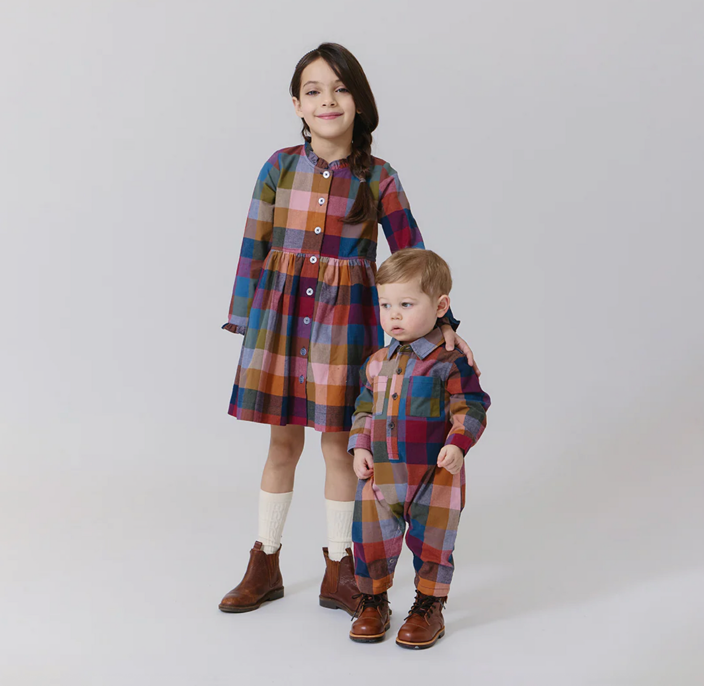 Pink Chicken Girls Autumn Dress - Harvest Check