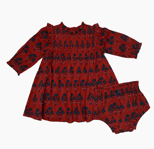 Pink Chicken Baby Girls Jaipur Dress Set - Red Autumn Strawflower