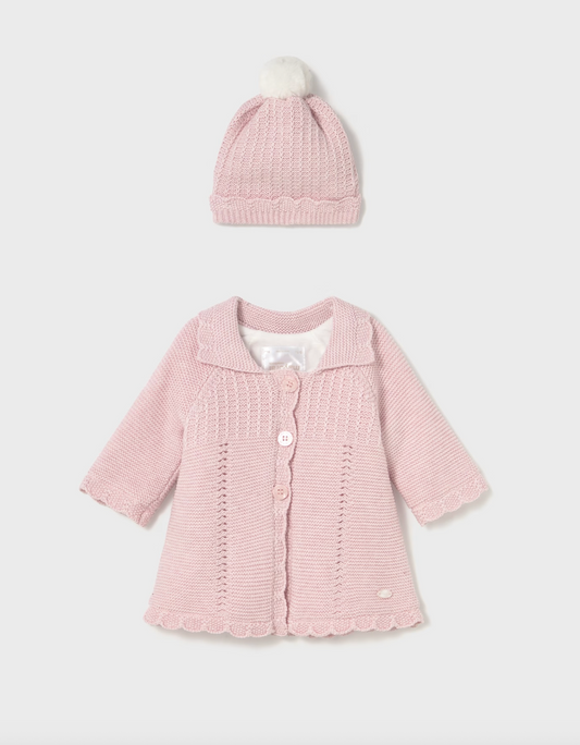 Baby Girl Knit Coat with Hood - Quartz Heather