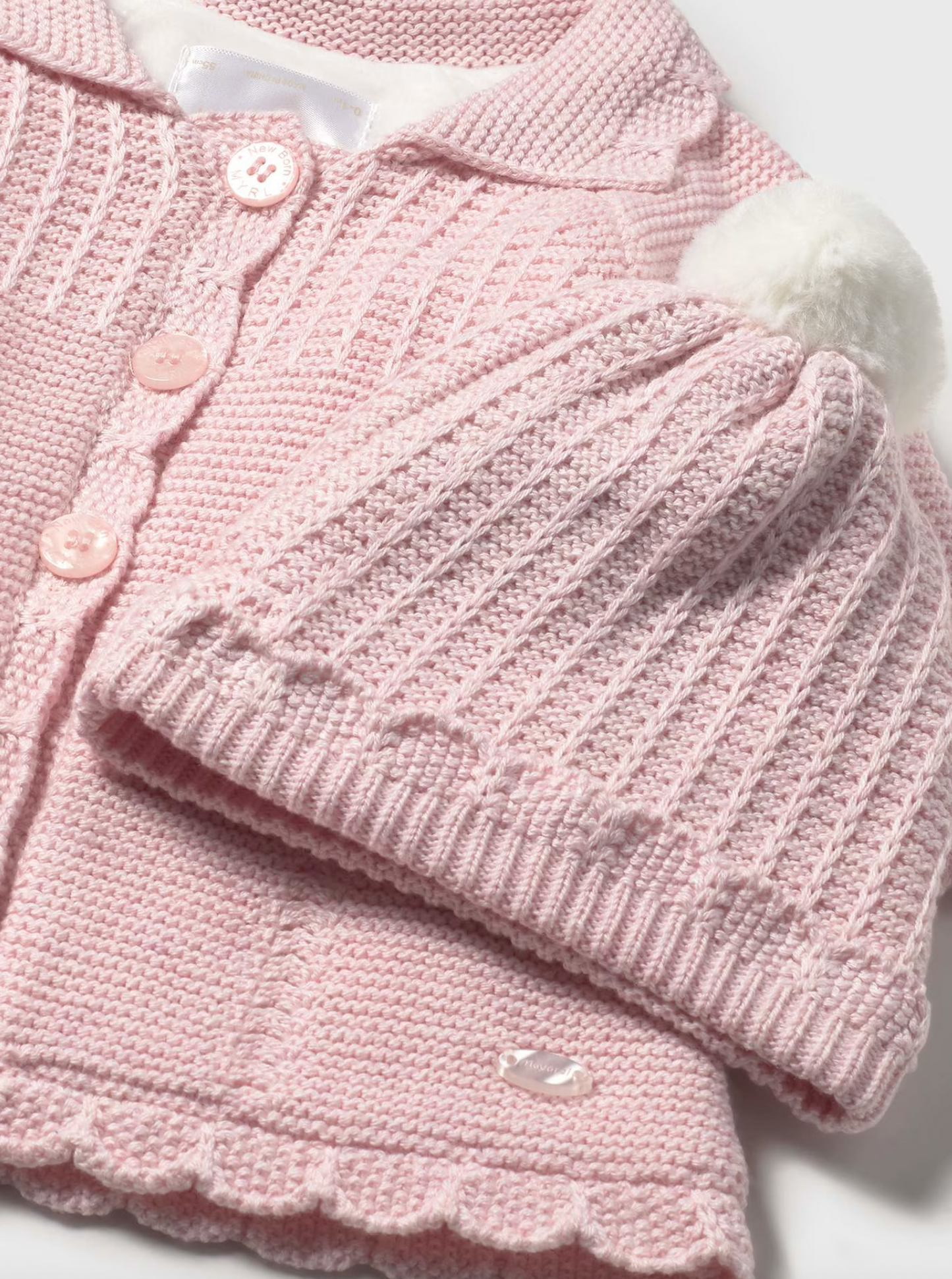 Baby Girl Knit Coat with Hood - Quartz Heather