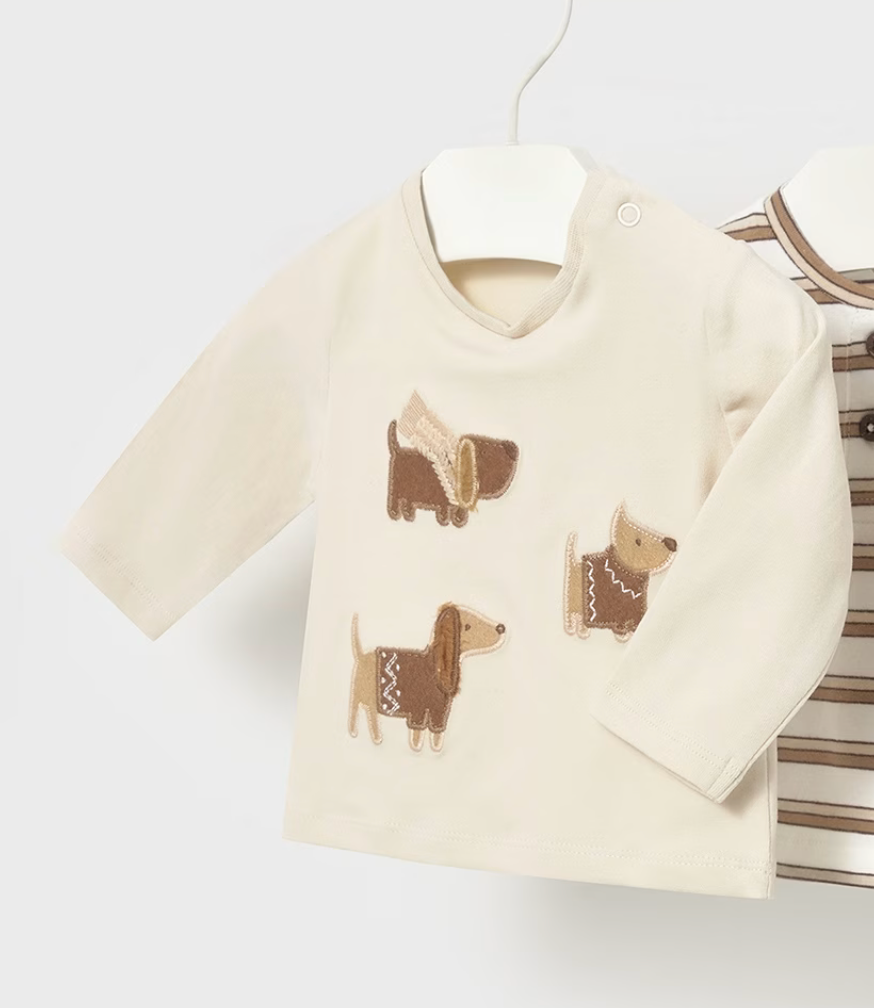 Winter Puppy Beige Long Sleeve T-Shirt