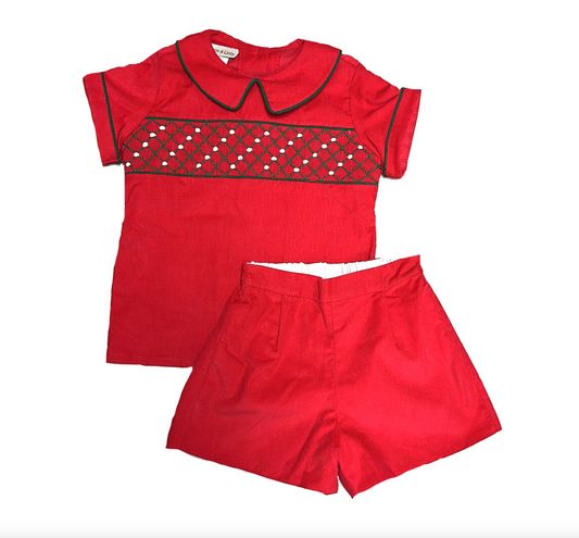 Boy's Christmas Classic Red Corduroy Short Set