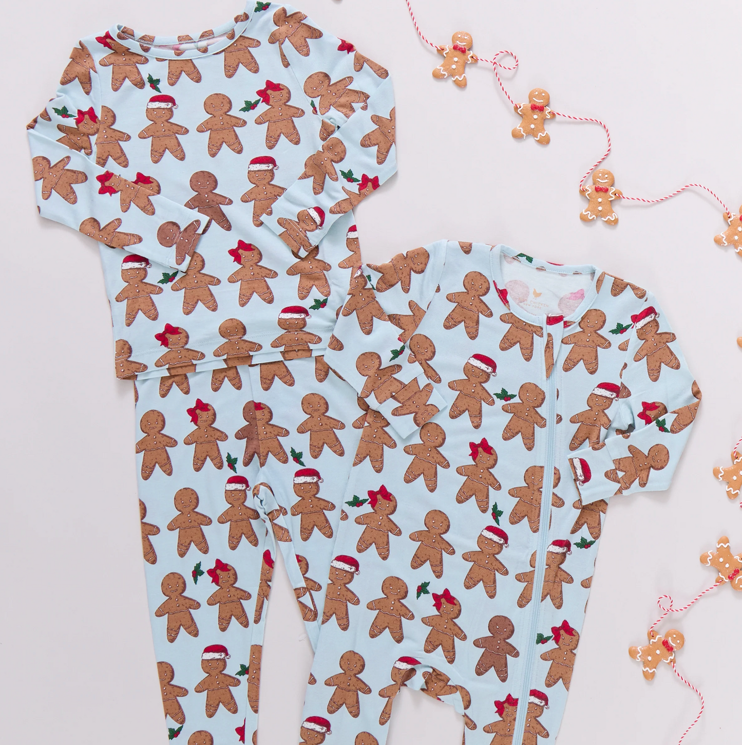 Pink Chicken Baby Bamboo Romper - Light Blue Gingerbread