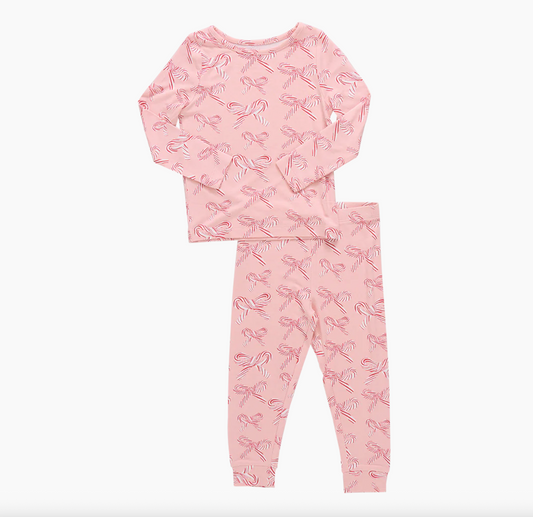 Pink Chicken Bamboo PJ Set - Candy Cane Bows